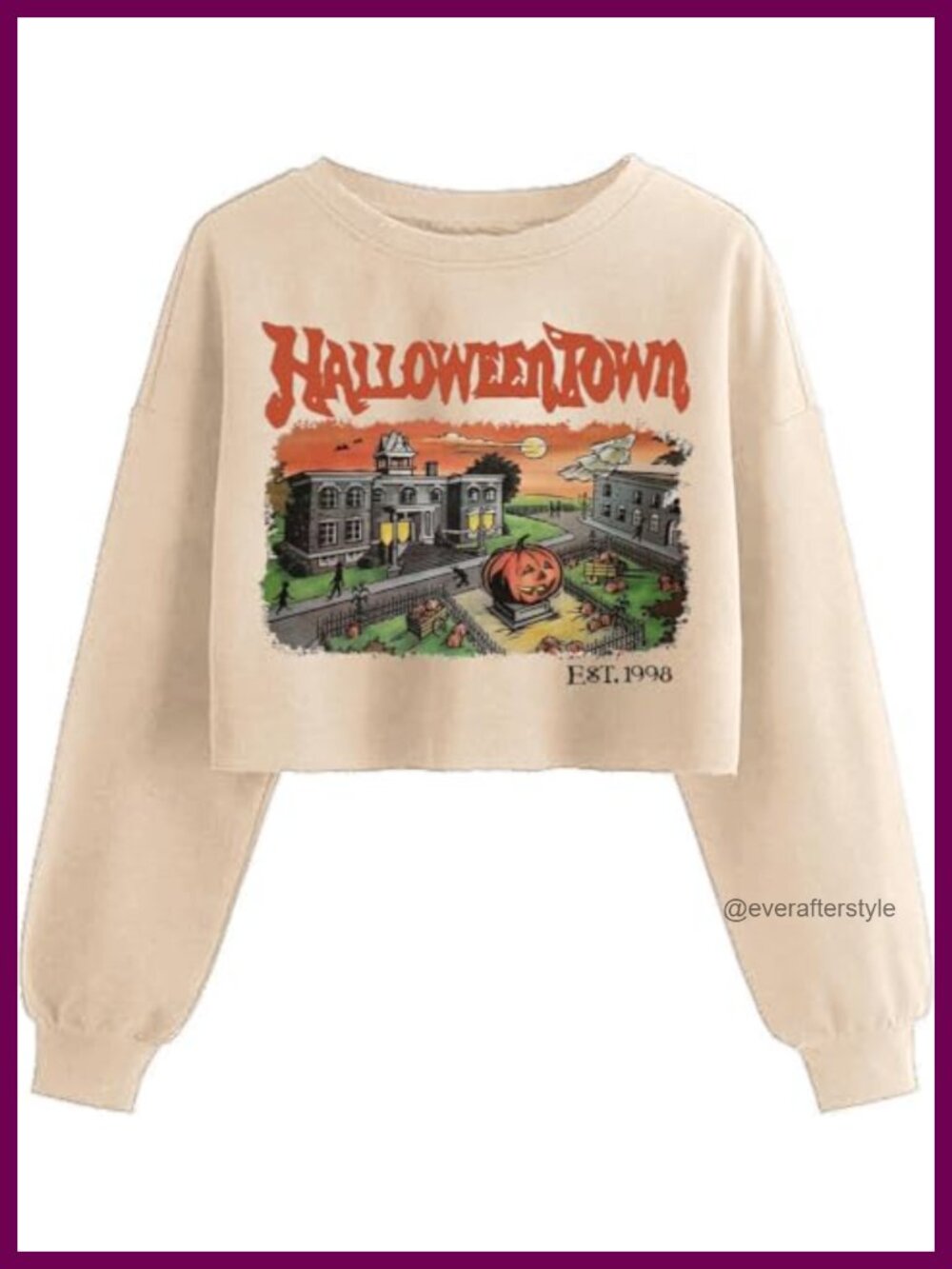Crop Sweatshirt Ghost Graphic Lantern Long Sleeve Pullover Women